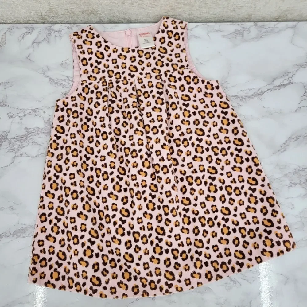 Gymboree Shift Dress Pink Leopard Velvet Cotton Girls Size Infant 18-24mo